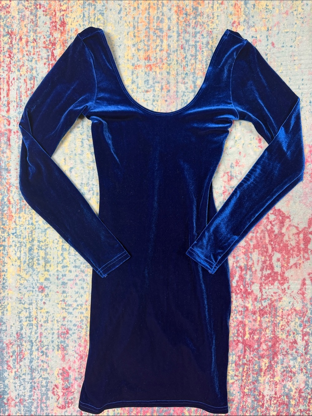 American Apparel Long Sleeve Velvet Scoop-Neck Dress in Royal Blue